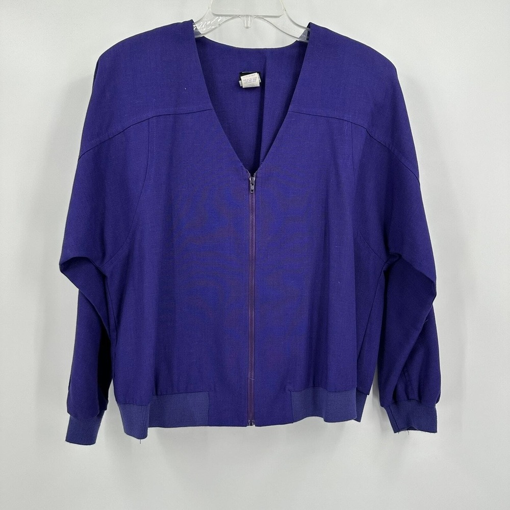 Ali Miles Vintage Minimalist Linen Blend‎ Zip Up Jacket Size 8 Purple Oversized